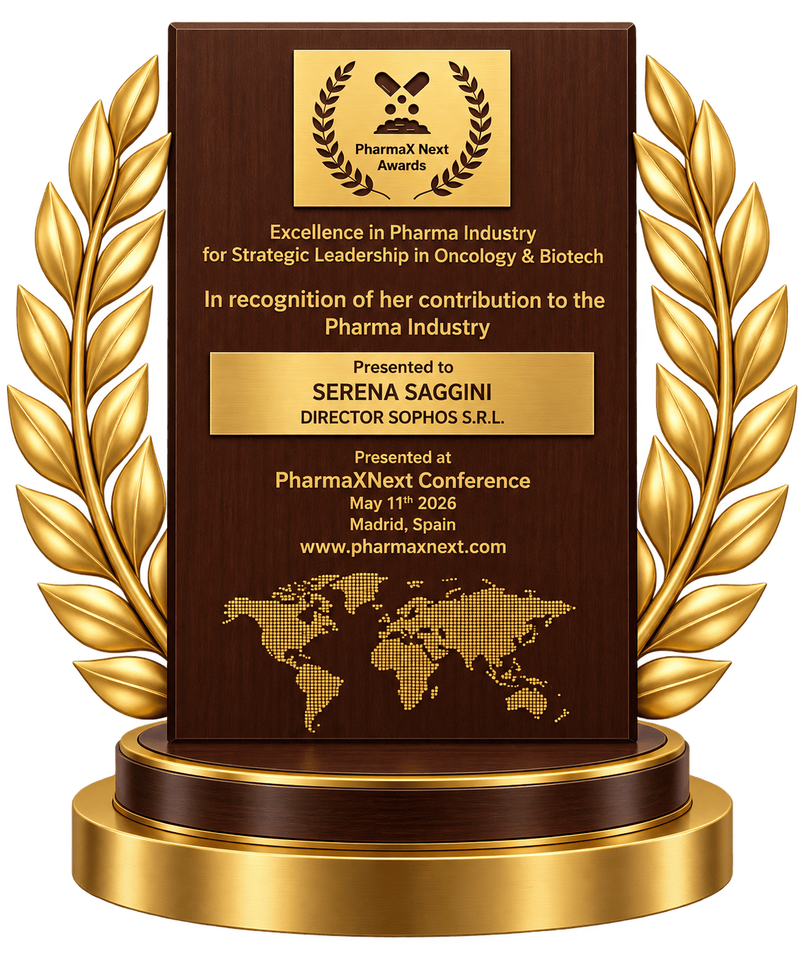 PharmaX Next Awards trophy plaque